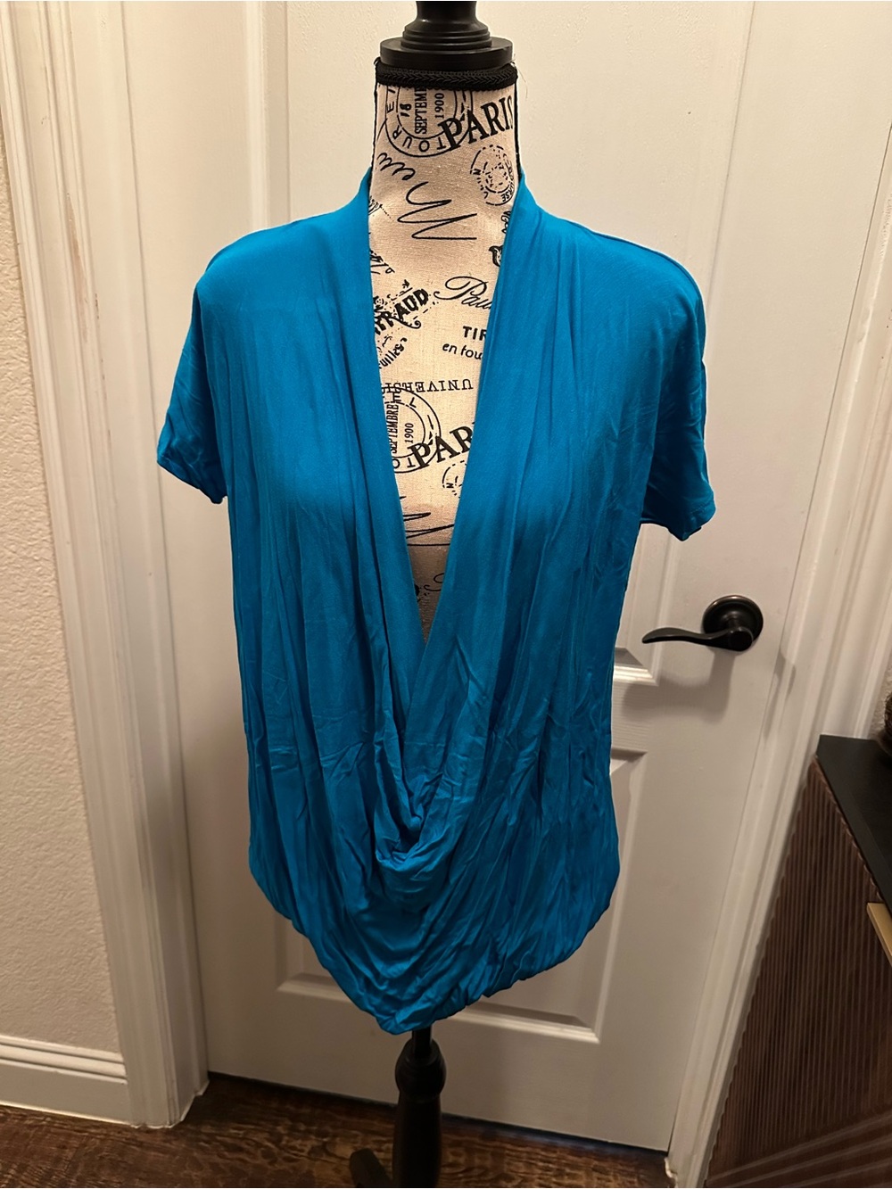 Fashion Nova Teal Draped Cowlneck Short Sleeve Top